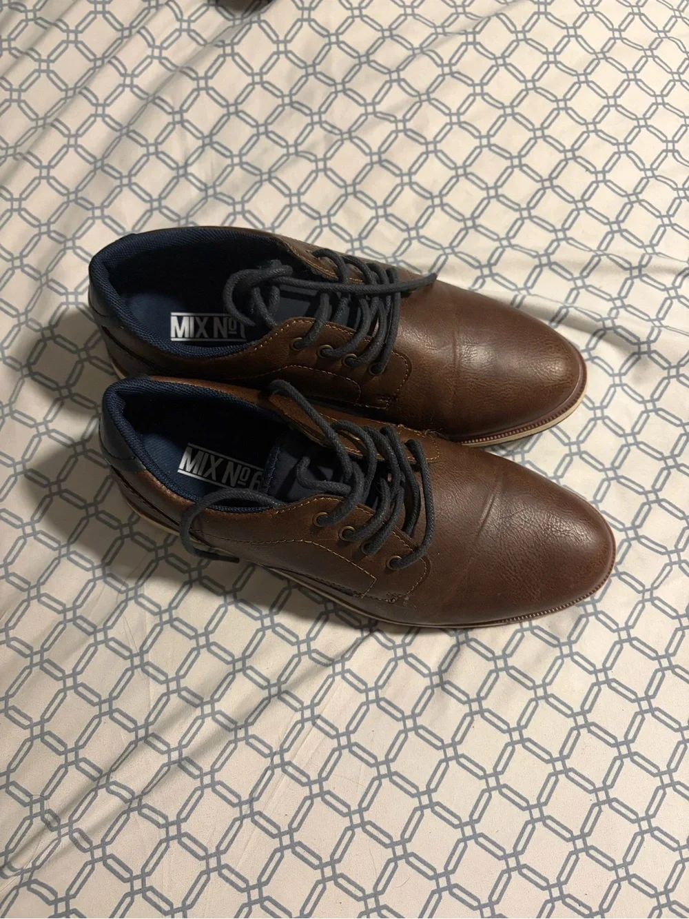Mix No. 6 Boys' Brown Leather Lace-Up Dress Shoes with Navy Laces